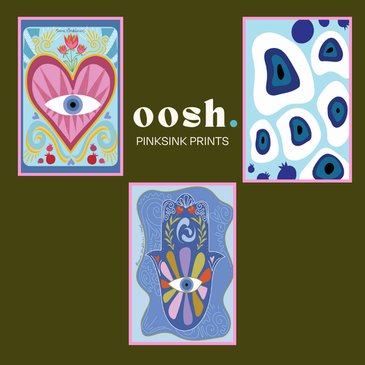 PinkSink hamsa heart evil eye prints