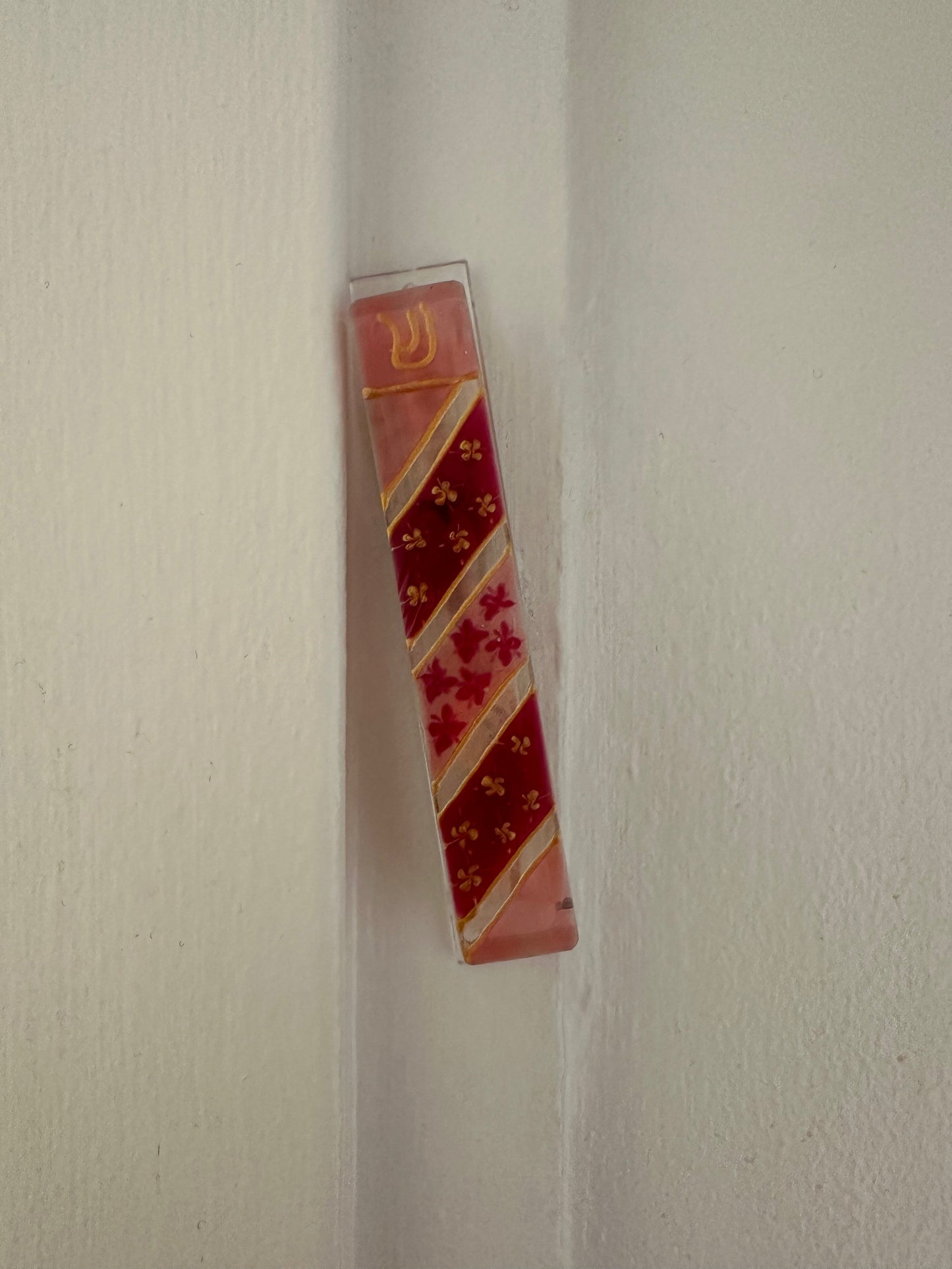 hanging pink mezuzah